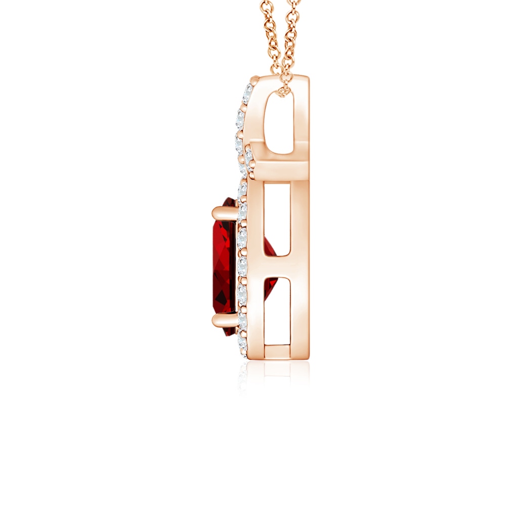 6x4mm Labgrown Lab-Grown Vintage Style Ruby Pendant with Diamond Halo in Rose Gold Side 199