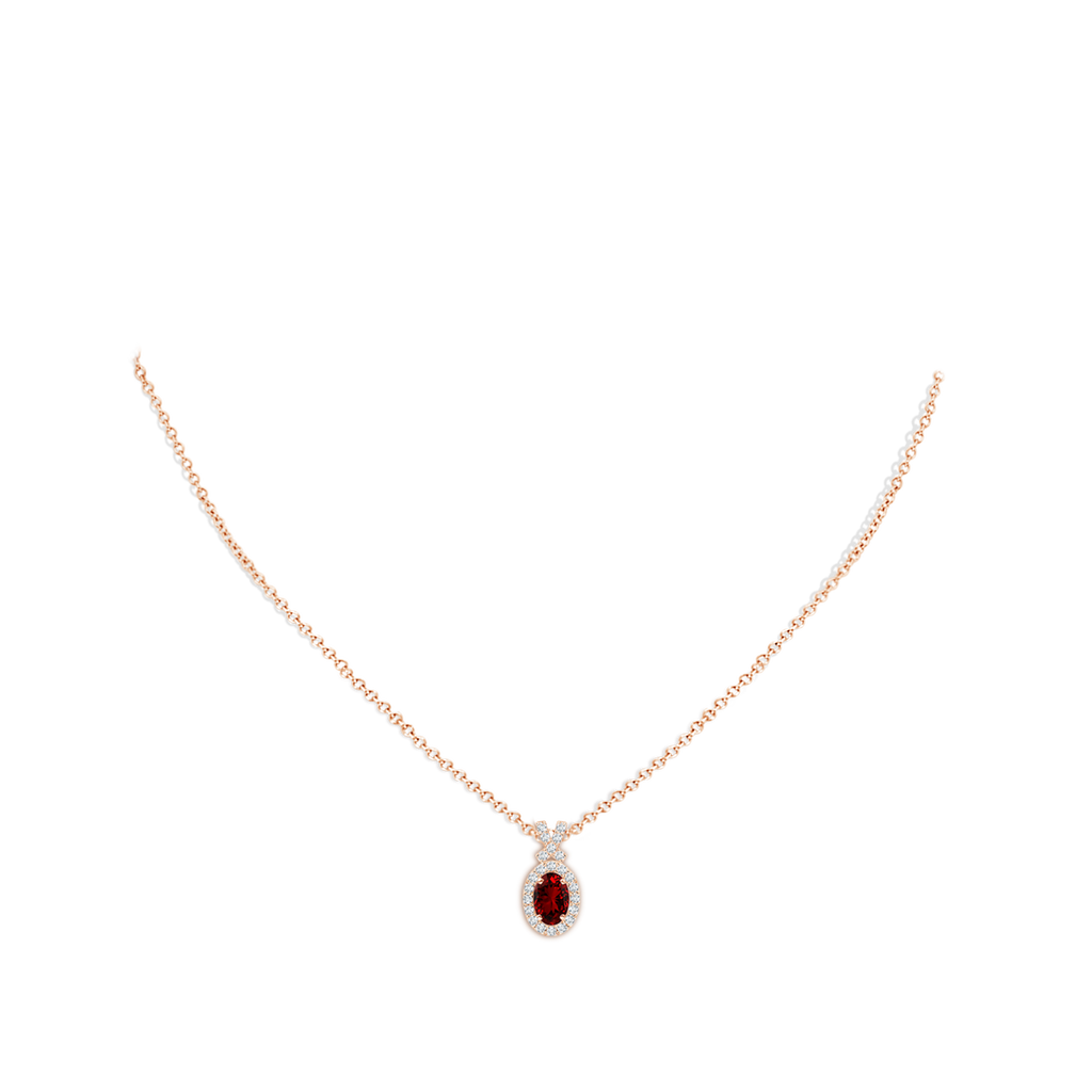 6x4mm Labgrown Lab-Grown Vintage Style Ruby Pendant with Diamond Halo in Rose Gold pen