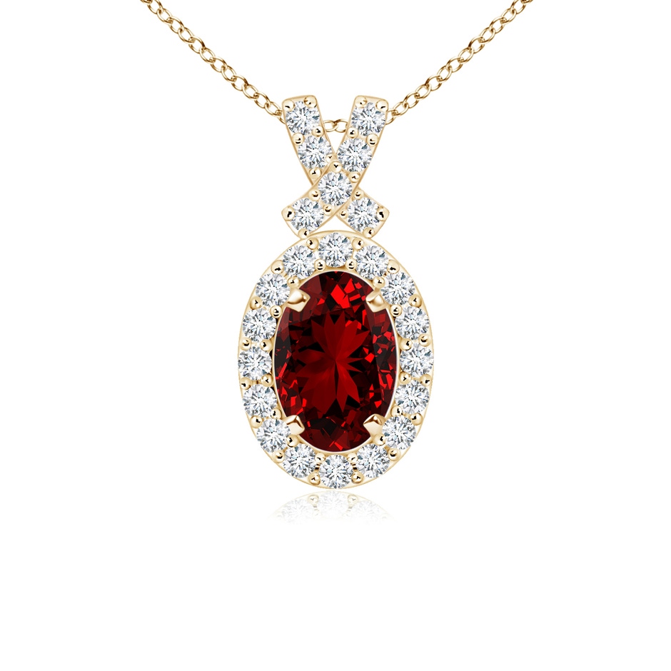 6x4mm Labgrown Lab-Grown Vintage Style Ruby Pendant with Diamond Halo in Yellow Gold 