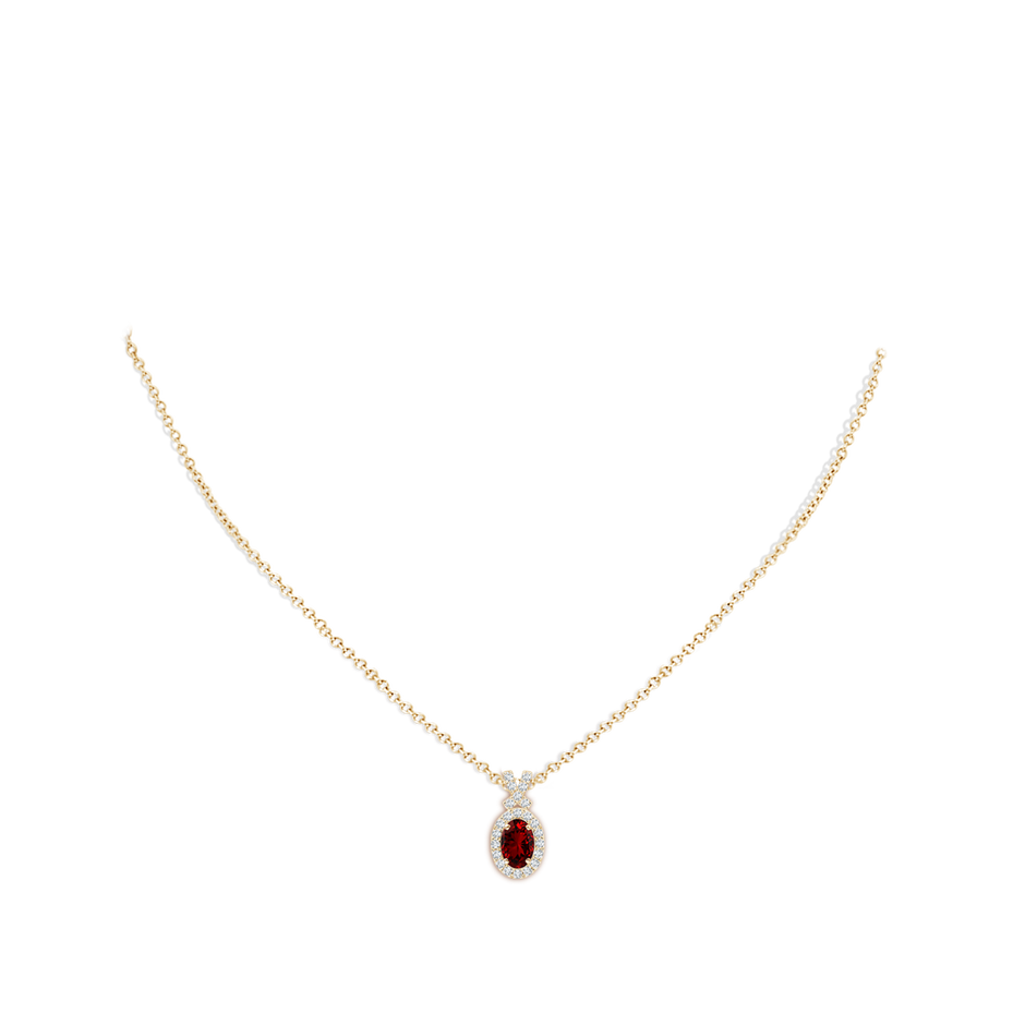 6x4mm Labgrown Lab-Grown Vintage Style Ruby Pendant with Diamond Halo in Yellow Gold pen