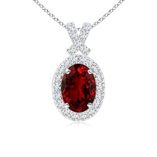 7x5mm Labgrown Lab-Grown Vintage Style Ruby Pendant with Diamond Halo in P950 Platinum