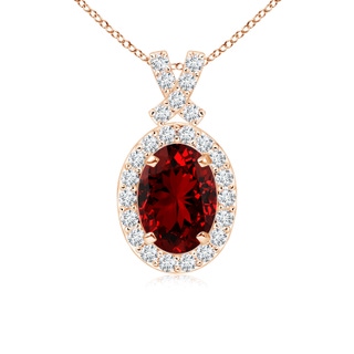 7x5mm Labgrown Lab-Grown Vintage Style Ruby Pendant with Diamond Halo in Rose Gold
