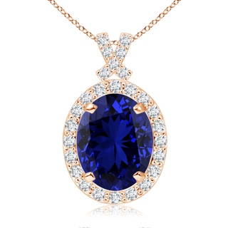 10x8mm Labgrown Lab-Grown Vintage Style Sapphire Pendant with Diamond Halo in 9K Rose Gold