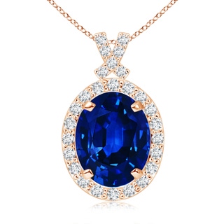 10x8mm Labgrown Lab-Grown Vintage Style Sapphire Pendant with Lab Diamond Halo in 9K Rose Gold