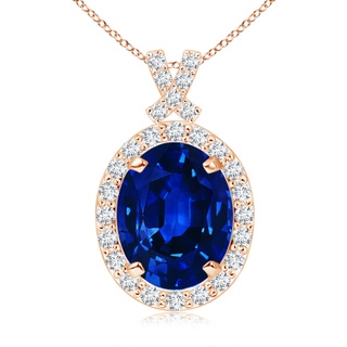 10x8mm Labgrown Lab-Grown Vintage Style Sapphire Pendant with Diamond Halo in 9K Rose Gold