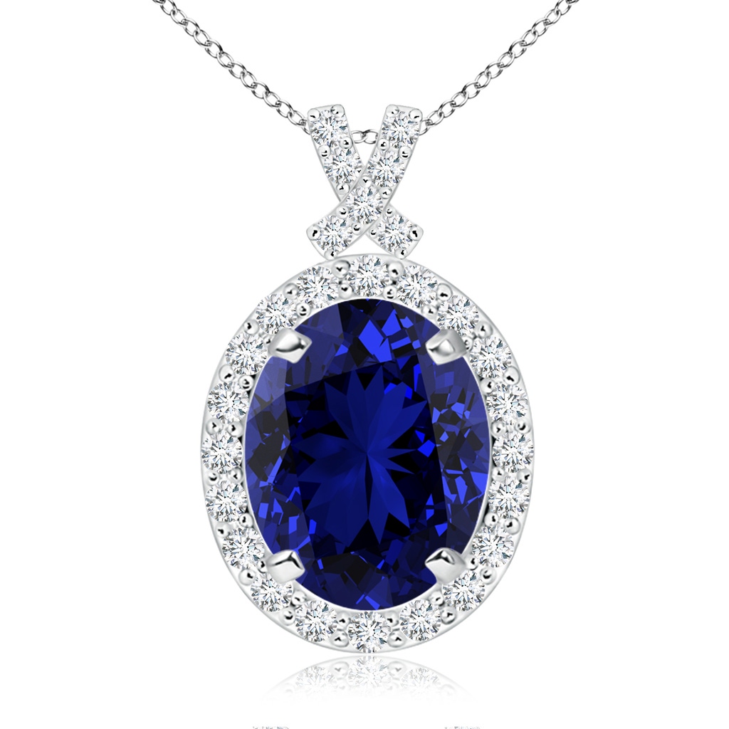10x8mm Labgrown Lab-Grown Vintage Style Sapphire Pendant with Diamond Halo in White Gold