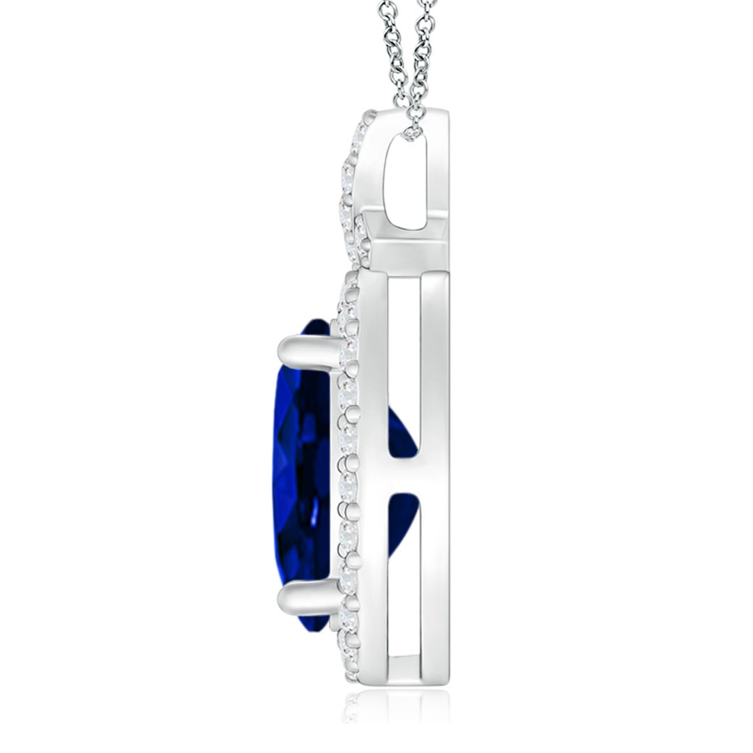 10x8mm Labgrown Lab-Grown Vintage Style Sapphire Pendant with Lab Diamond Halo in White Gold - side 3