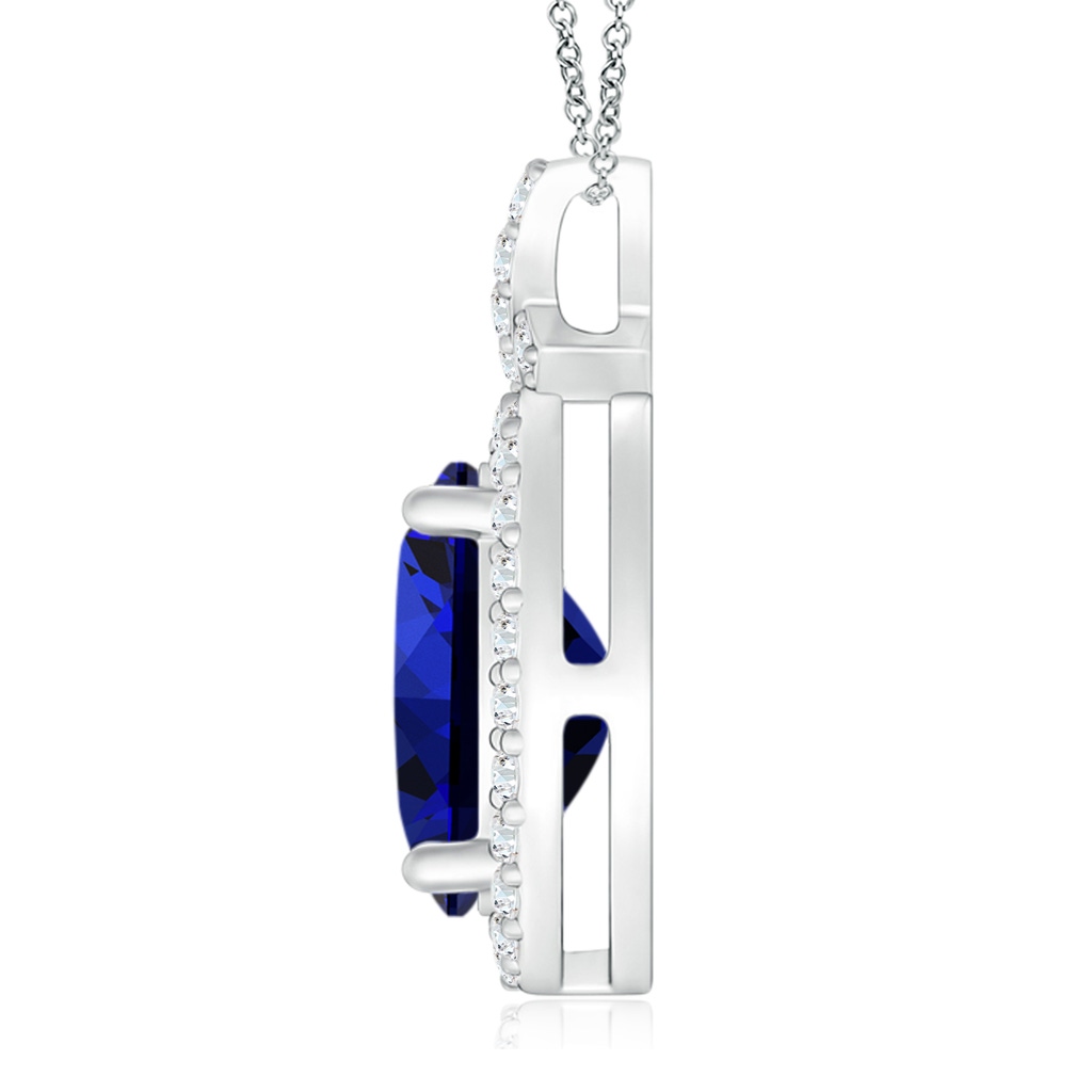 10x8mm Labgrown Lab-Grown Vintage Style Sapphire Pendant with Diamond Halo in White Gold Side 199