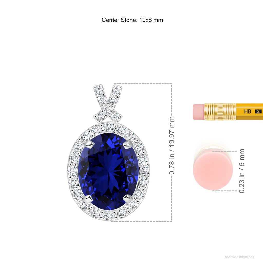 10x8mm Labgrown Lab-Grown Vintage Style Sapphire Pendant with Diamond Halo in White Gold ruler