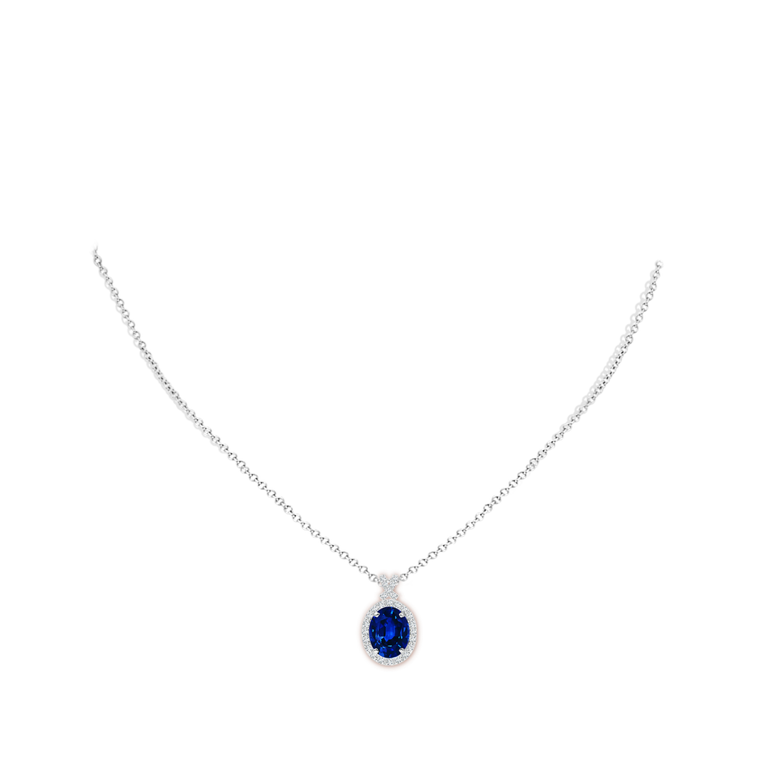 10x8mm Labgrown Lab-Grown Vintage Style Sapphire Pendant with Lab Diamond Halo in White Gold - body_neck
