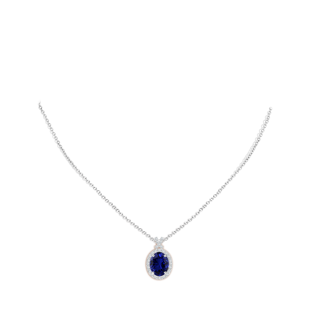 10x8mm Labgrown Lab-Grown Vintage Style Sapphire Pendant with Diamond Halo in White Gold pen
