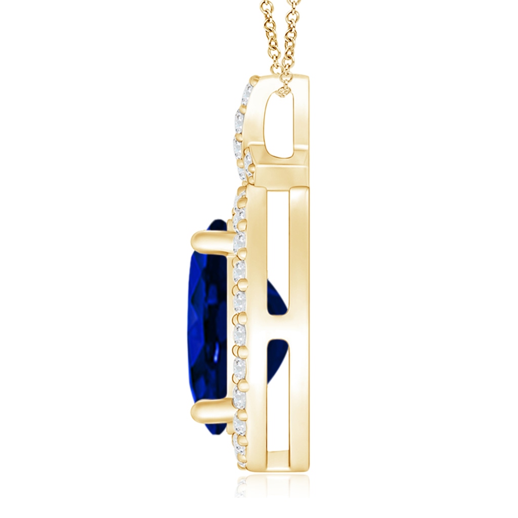 10x8mm Labgrown Lab-Grown Vintage Style Sapphire Pendant with Lab Diamond Halo in Yellow Gold - side 199