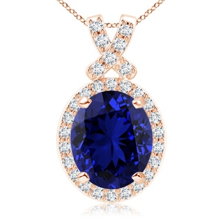 12x10mm Labgrown Lab-Grown Vintage Style Sapphire Pendant with Diamond Halo in Rose Gold