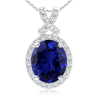 12x10mm Labgrown Lab-Grown Vintage Style Sapphire Pendant with Diamond Halo in White Gold