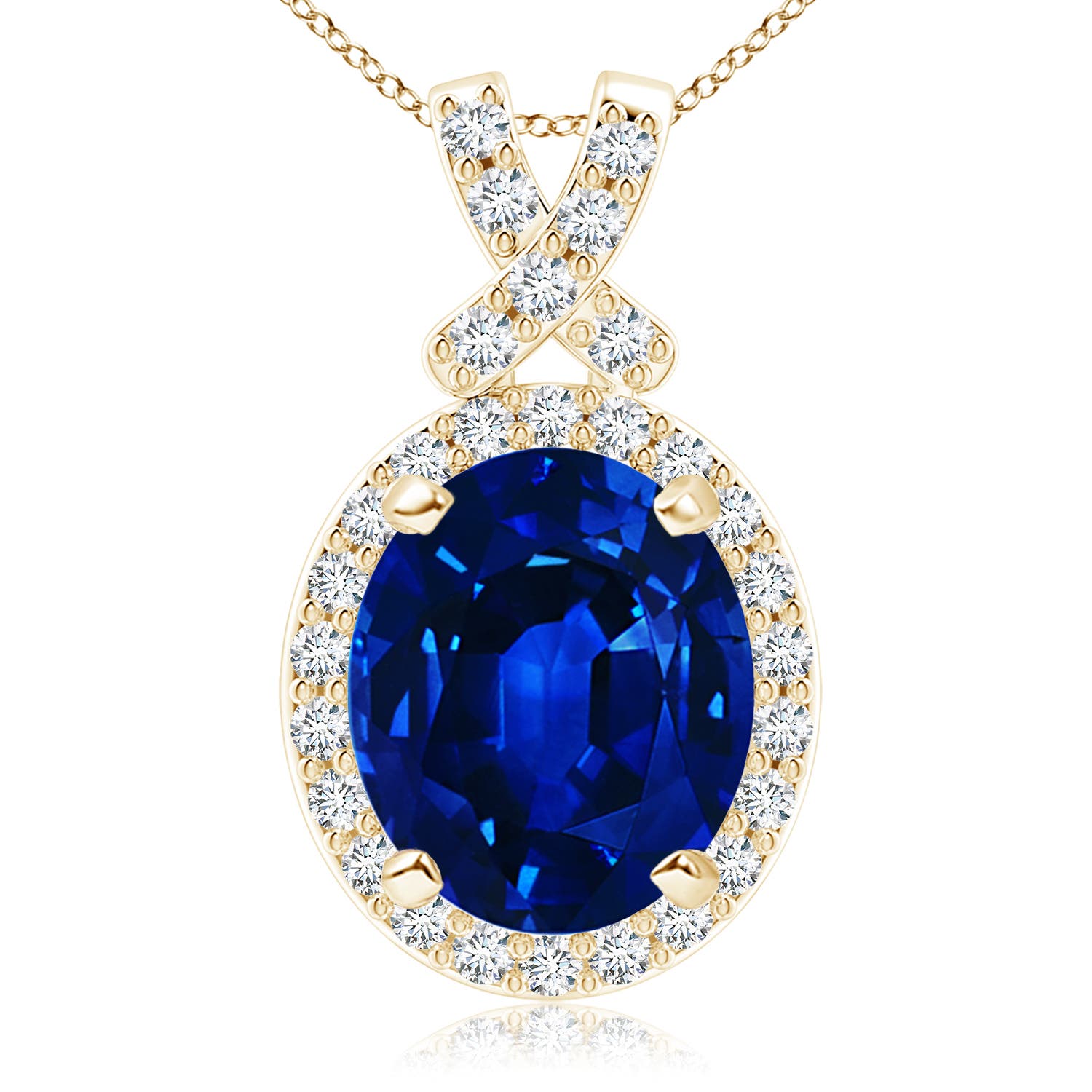 12x10mm Labgrown Lab-Grown Vintage Style Sapphire Pendant with Lab Diamond Halo in Yellow Gold