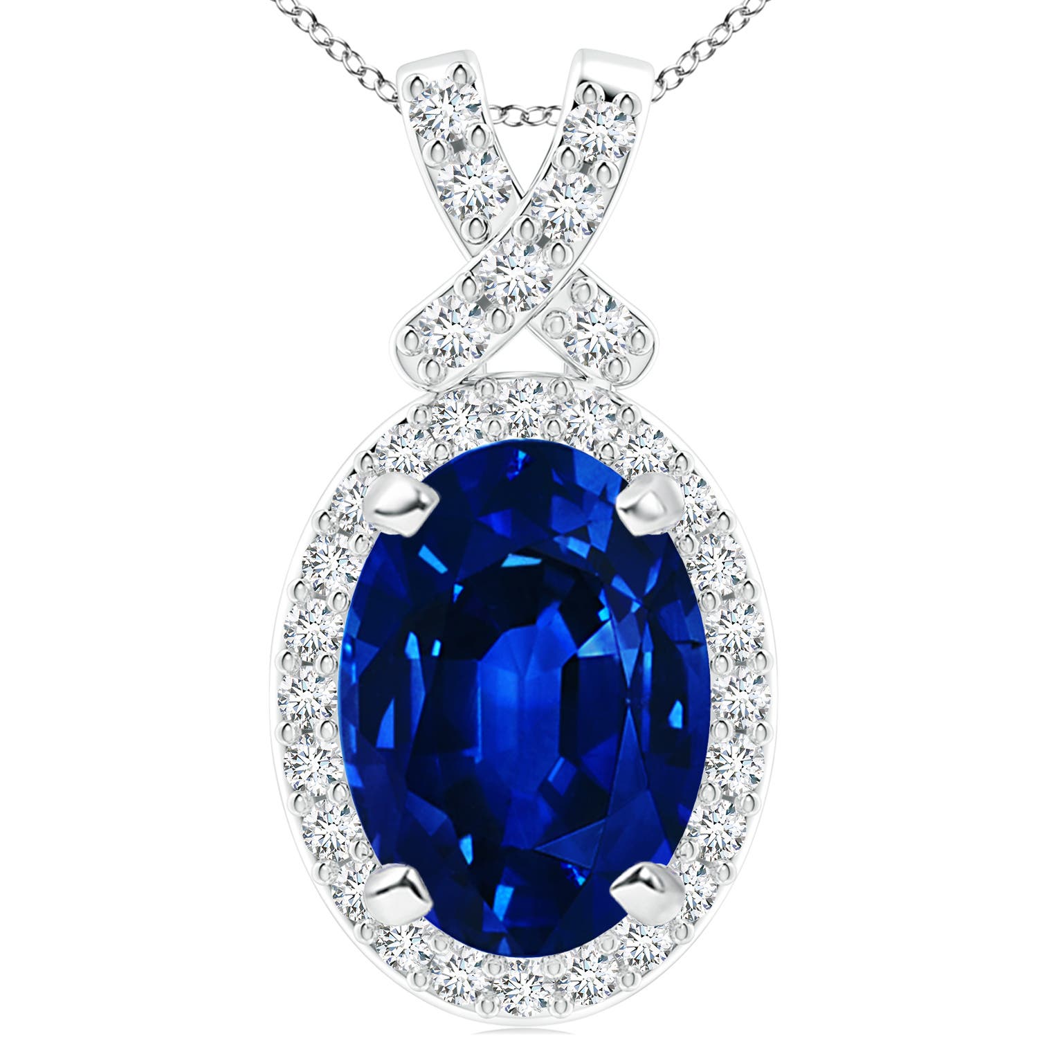 14x10mm Labgrown Lab-Grown Vintage Style Sapphire Pendant with Lab Diamond Halo in P950 Platinum
