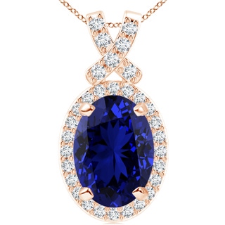 14x10mm Labgrown Lab-Grown Vintage Style Sapphire Pendant with Diamond Halo in Rose Gold
