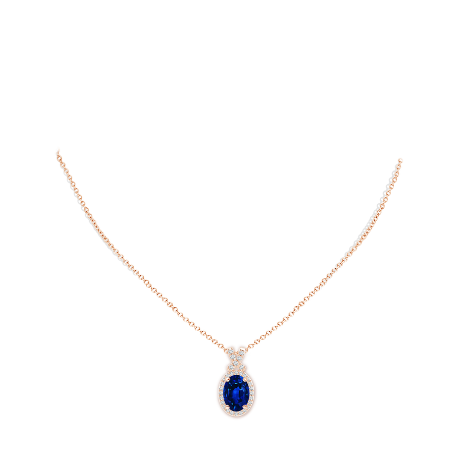 14x10mm Labgrown Lab-Grown Vintage Style Sapphire Pendant with Lab Diamond Halo in Rose Gold pen