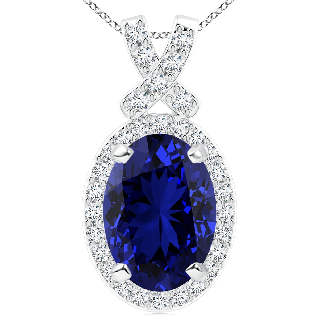 14x10mm Labgrown Lab-Grown Vintage Style Sapphire Pendant with Diamond Halo in White Gold