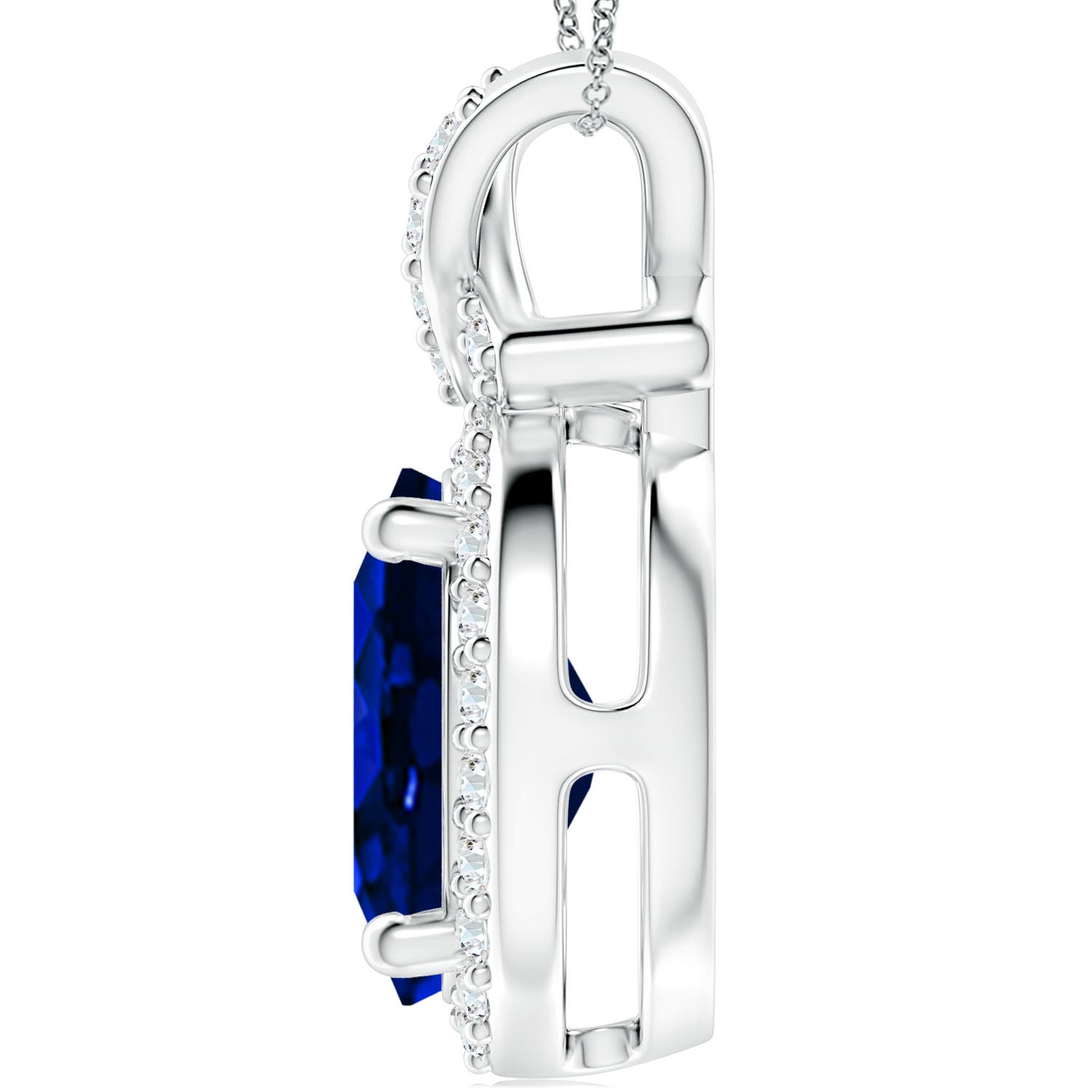 14x10mm Labgrown Lab-Grown Vintage Style Sapphire Pendant with Lab Diamond Halo in White Gold - side 3