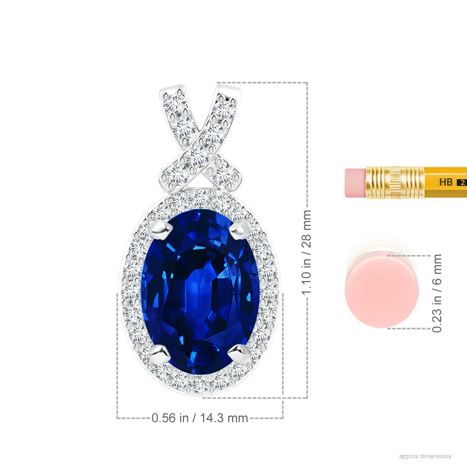 14x10mm Labgrown Lab-Grown Vintage Style Sapphire Pendant with Lab Diamond Halo in White Gold - ruler