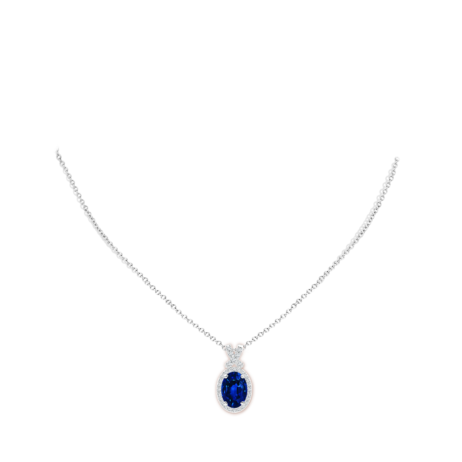 14x10mm Labgrown Lab-Grown Vintage Style Sapphire Pendant with Lab Diamond Halo in White Gold - body_neck