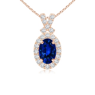 6x4mm Labgrown Lab-Grown Vintage Style Sapphire Pendant with Lab Diamond Halo in 9K Rose Gold