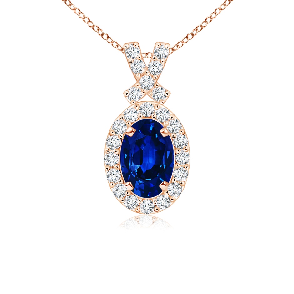 6x4mm Labgrown Lab-Grown Vintage Style Sapphire Pendant with Lab Diamond Halo in Rose Gold 
