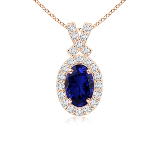6x4mm Labgrown Lab-Grown Vintage Style Sapphire Pendant with Diamond Halo in Rose Gold