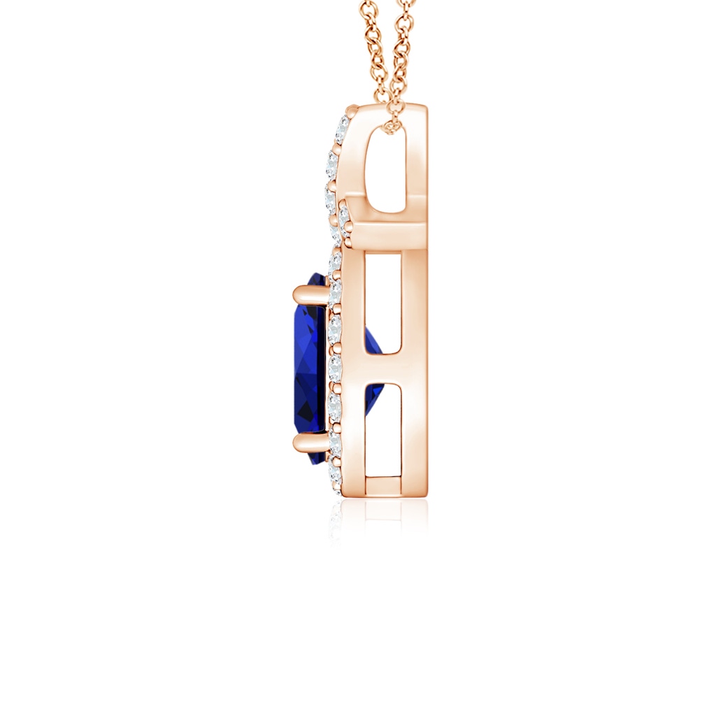 6x4mm Labgrown Lab-Grown Vintage Style Sapphire Pendant with Diamond Halo in Rose Gold Side 199