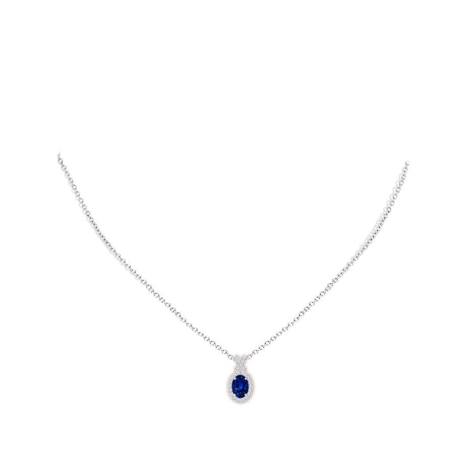 7x5mm Labgrown Lab-Grown Vintage Style Sapphire Pendant with Lab Diamond Halo in White Gold pen
