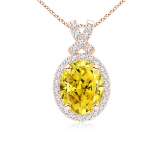 10x8mm Labgrown Vintage Style Lab-Grown Fancy Intense Yellow Diamond Pendant with Halo in Rose Gold