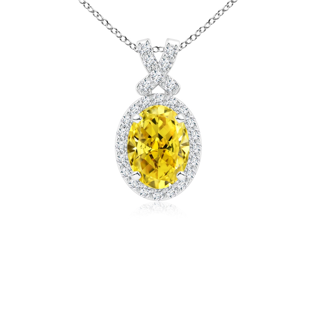 8x6mm Labgrown Vintage Style Lab-Grown Fancy Intense Yellow Diamond Pendant with Halo in White Gold