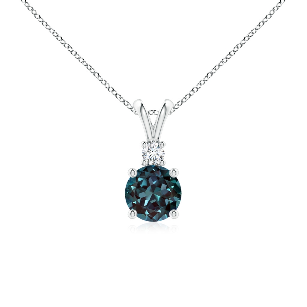 6mm Labgrown Round Lab-Grown Alexandrite Solitaire V-Bale Pendant with Diamond in P950 Platinum