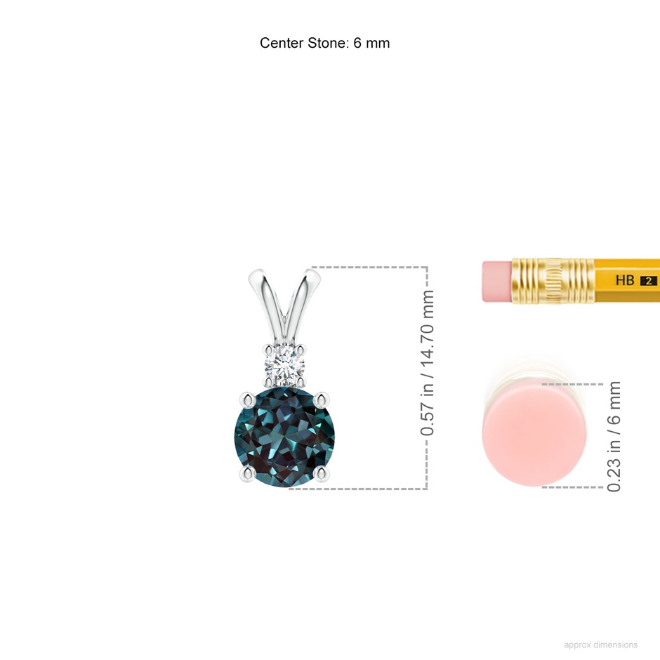 6mm Labgrown Round Lab-Grown Alexandrite Solitaire V-Bale Pendant with Diamond in P950 Platinum ruler