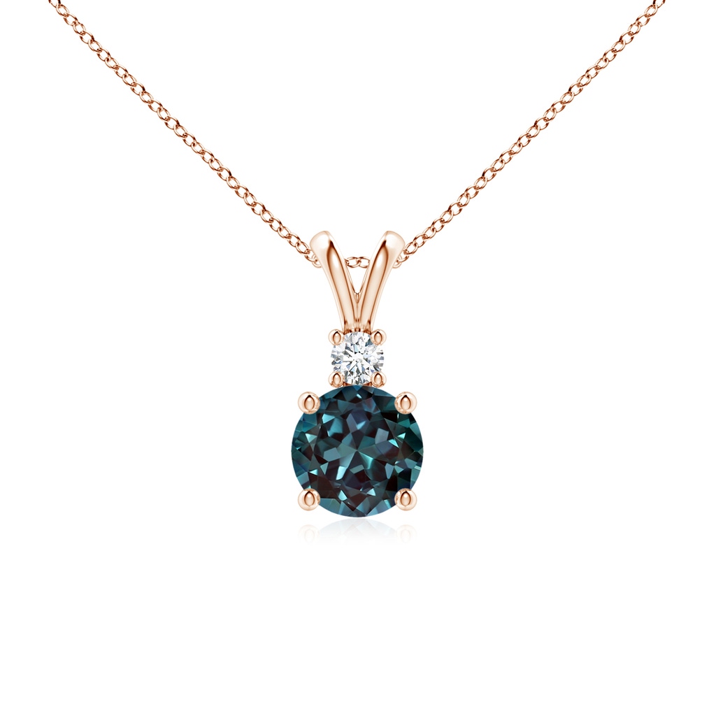 6mm Labgrown Round Lab-Grown Alexandrite Solitaire V-Bale Pendant with Diamond in Rose Gold