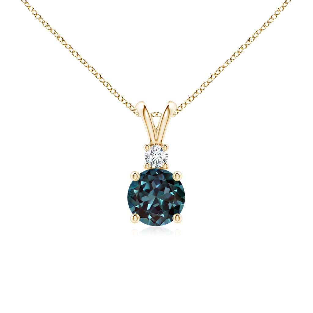 6mm Labgrown Round Lab-Grown Alexandrite Solitaire V-Bale Pendant with Diamond in Yellow Gold