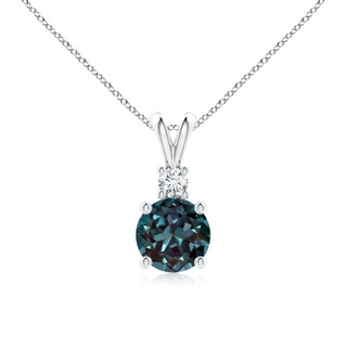 7mm Labgrown Round Lab-Grown Alexandrite Solitaire V-Bale Pendant with Diamond in P950 Platinum