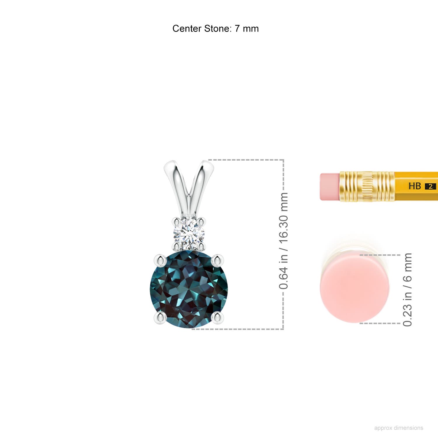 7mm Labgrown Round Lab-Grown Alexandrite Solitaire V-Bale Pendant with Diamond in White Gold - ruler