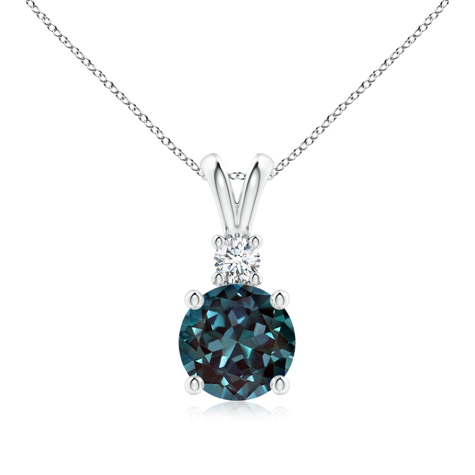 8mm Labgrown Round Lab-Grown Alexandrite Solitaire V-Bale Pendant with Diamond in White Gold 