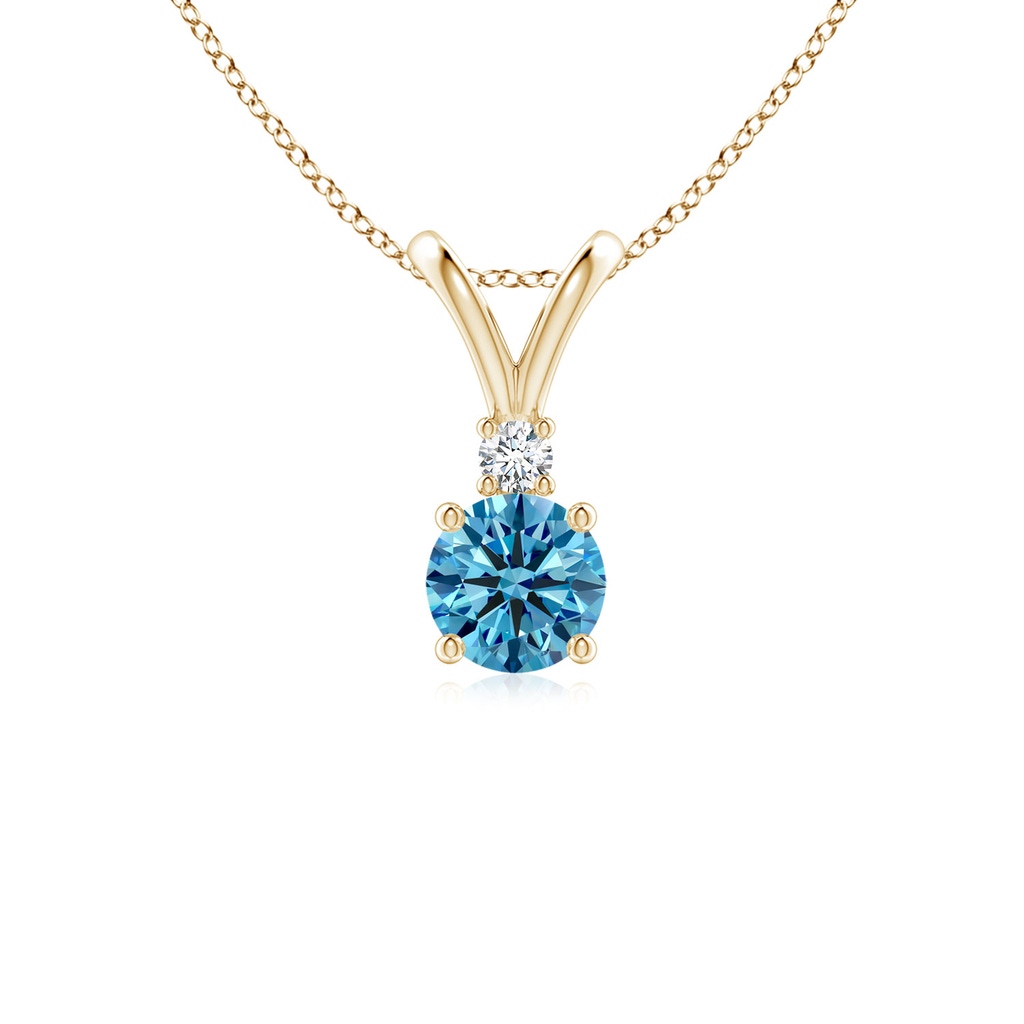 5mm Labgrown Round Lab-Grown Fancy Intense Blue Diamond V-Bale Pendant in Yellow Gold