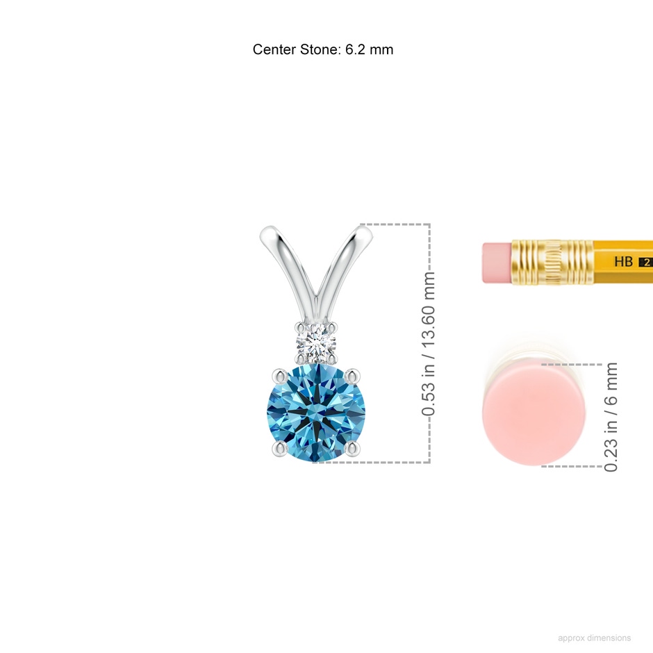 6.2mm Labgrown Round Lab-Grown Fancy Intense Blue Diamond V-Bale Pendant in P950 Platinum ruler