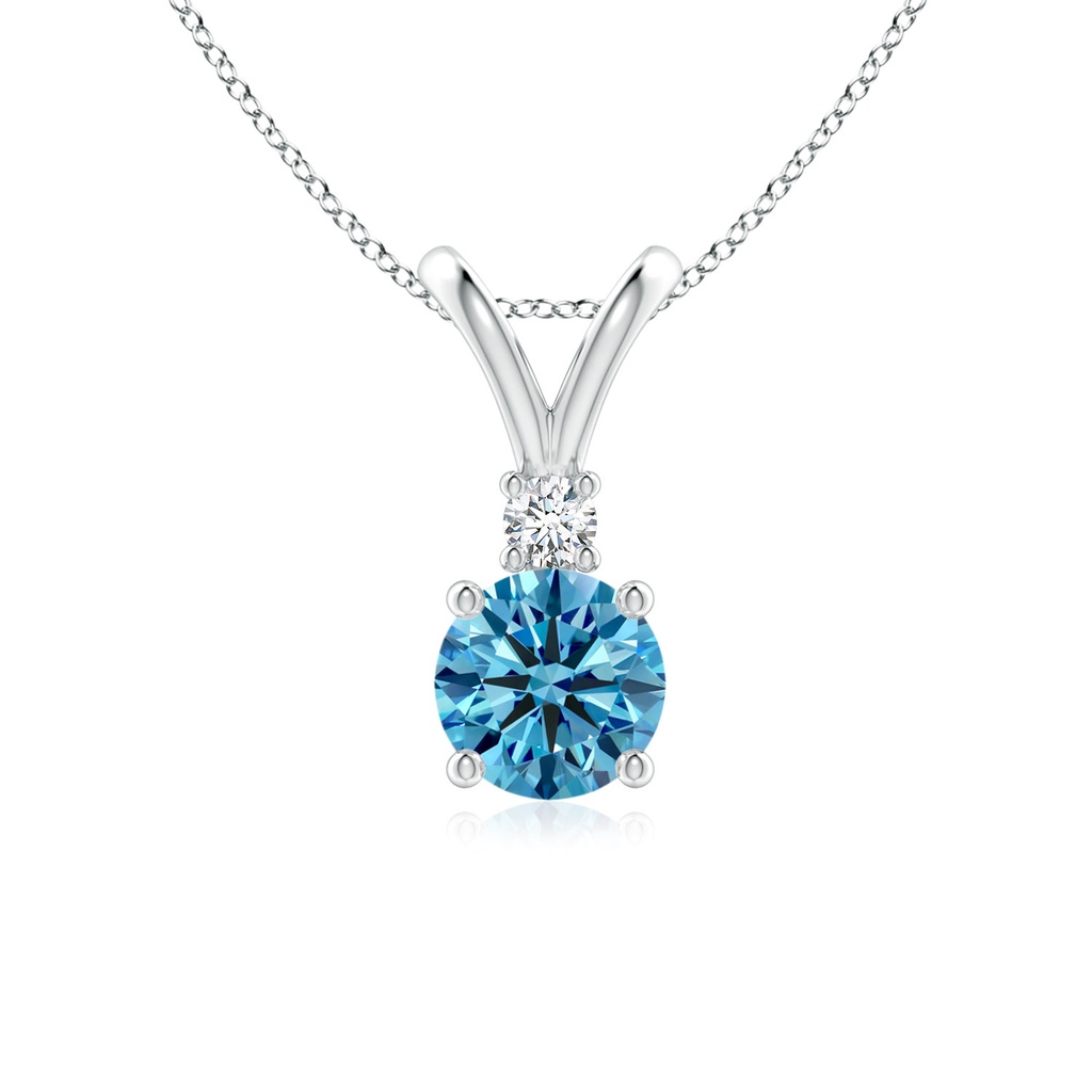 6.2mm Labgrown Round Lab-Grown Fancy Intense Blue Diamond V-Bale Pendant in White Gold