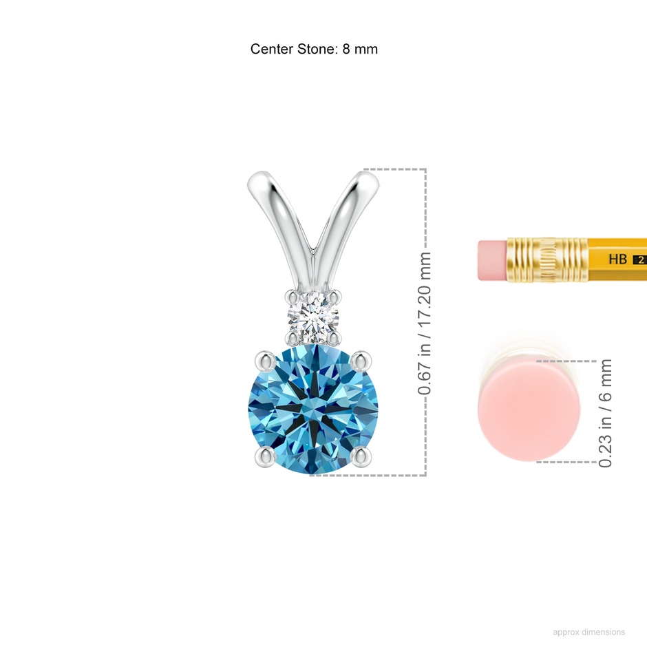 8mm Labgrown Round Lab-Grown Fancy Intense Blue Diamond V-Bale Pendant in P950 Platinum ruler