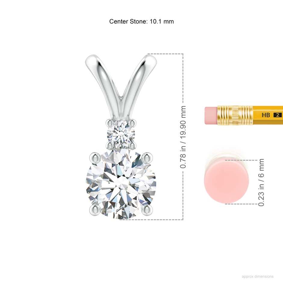 10.1mm FGVS Lab-Grown Round Diamond Solitaire V-Bale Pendant with Diamond Accent in P950 Platinum ruler