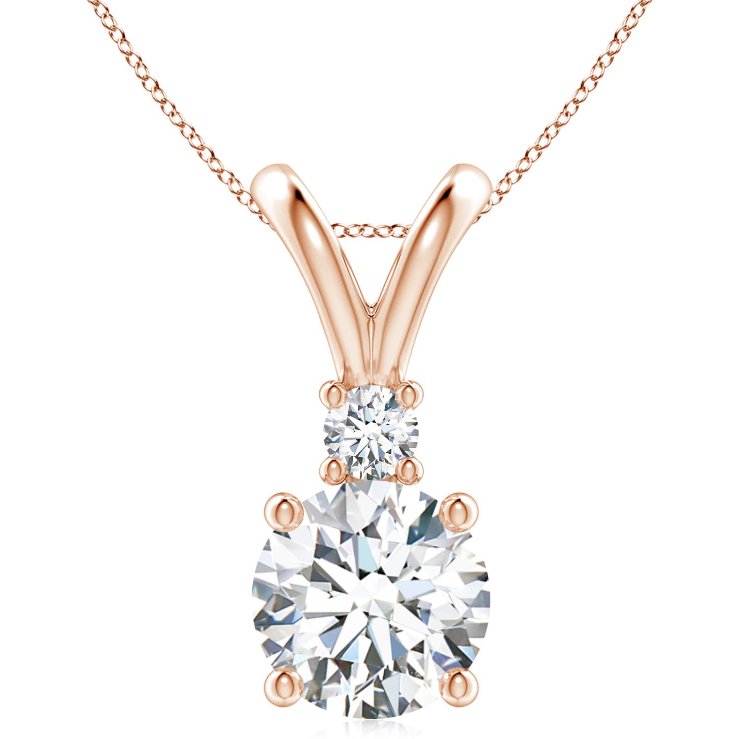 10.1mm FGVS Lab-Grown Round Diamond Solitaire V-Bale Pendant with Diamond Accent in Rose Gold