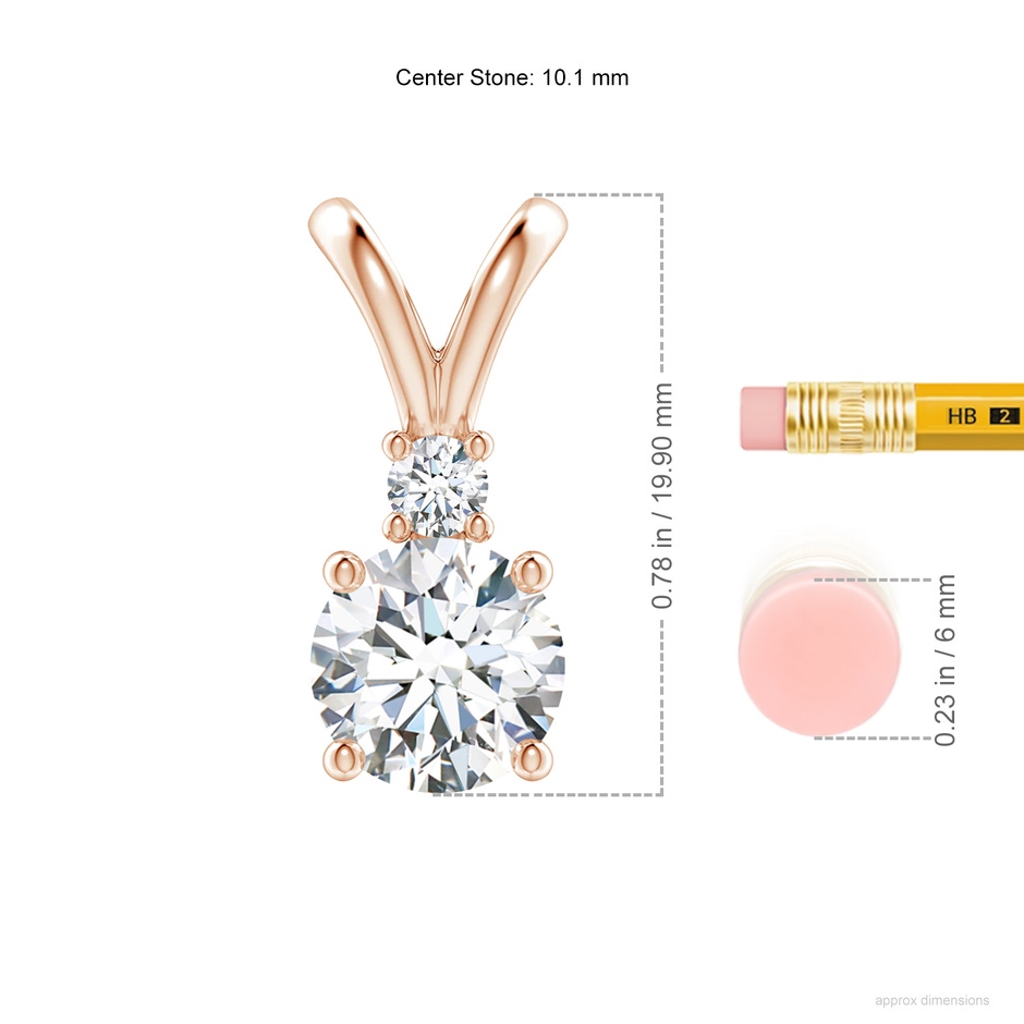 10.1mm FGVS Lab-Grown Round Diamond Solitaire V-Bale Pendant with Diamond Accent in Rose Gold ruler
