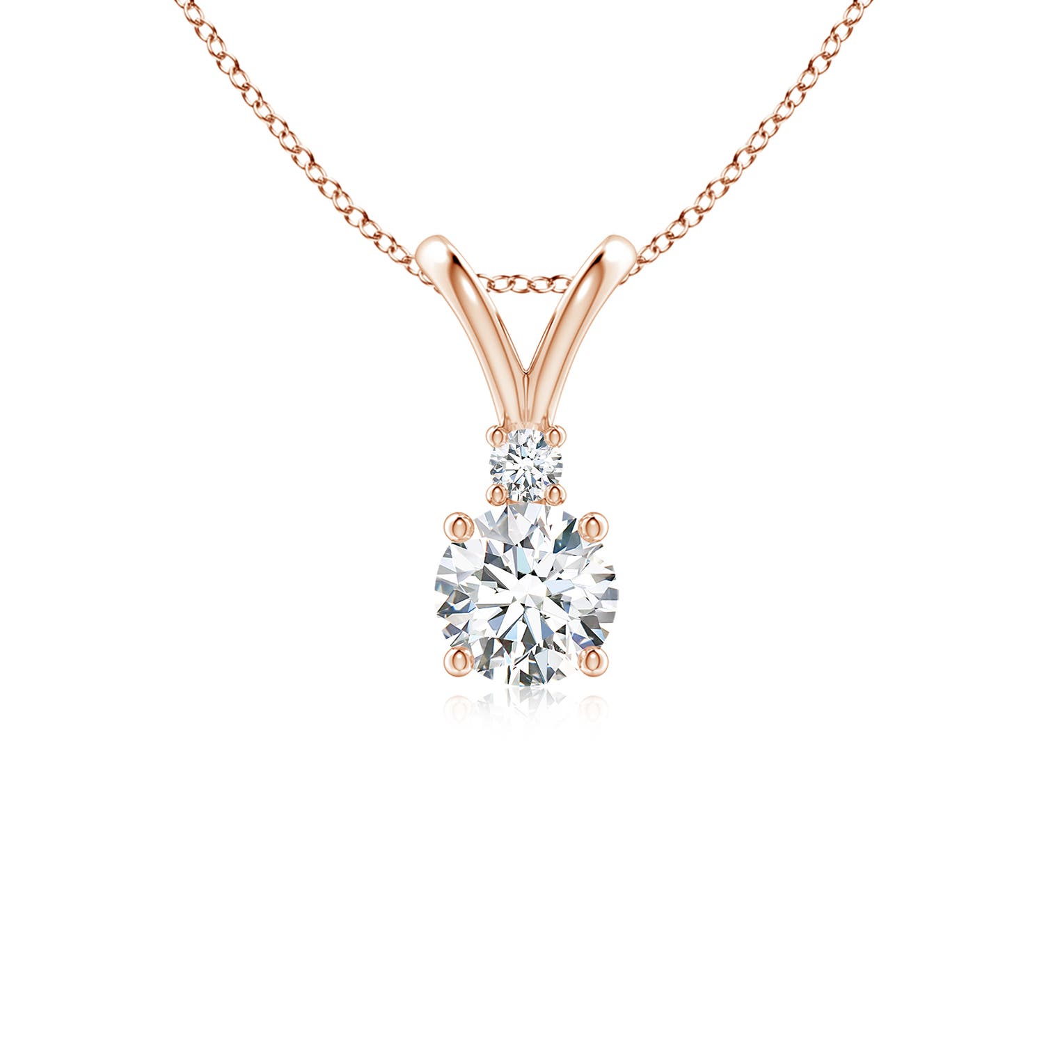 5mm FGVS Lab-Grown Round Diamond Solitaire V-Bale Pendant with Diamond Accent in 18K Rose Gold