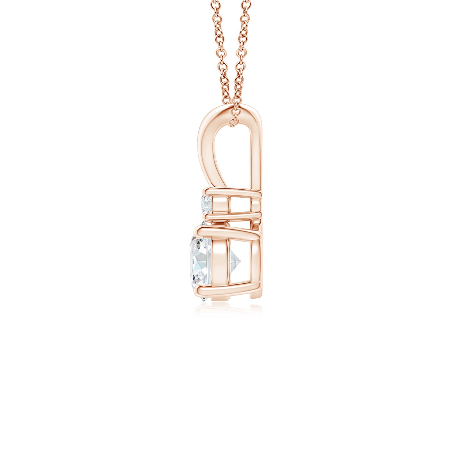 5mm FGVS Lab-Grown Round Diamond Solitaire V-Bale Pendant with Diamond Accent in 18K Rose Gold