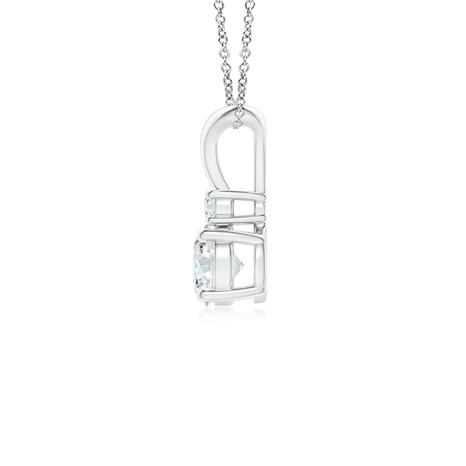 5mm FGVS Lab-Grown Round Diamond Solitaire V-Bale Pendant with Diamond Accent in 18K White Gold